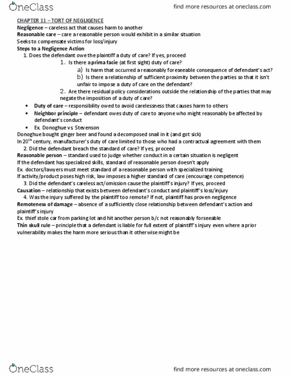 Management and Organizational Studies 2275A/B Chapter Notes - Chapter 11: Ginger Beer, Reasonable Person, Vicarious Liability thumbnail