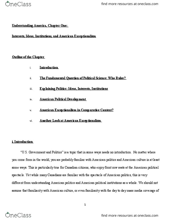 POL203Y5 Lecture Notes - Lecture 1: American Political Development, American Middle Class, Aurel Kolnai thumbnail