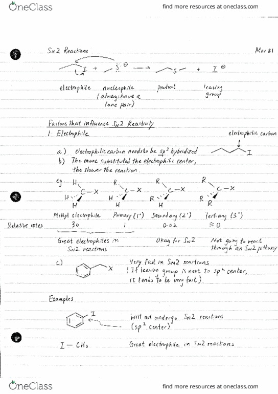 CHEM 123 Lecture Notes - Lecture 34: Leaving Group, Nucleophile, Lone Pair thumbnail