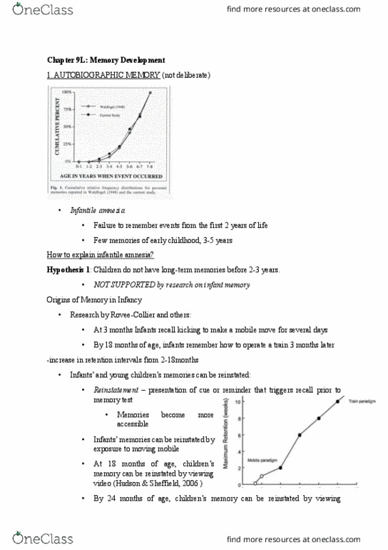 01:830:331 Lecture Notes - Lecture 9: Autobiographical Memory, Childhood Amnesia, Metamemory thumbnail