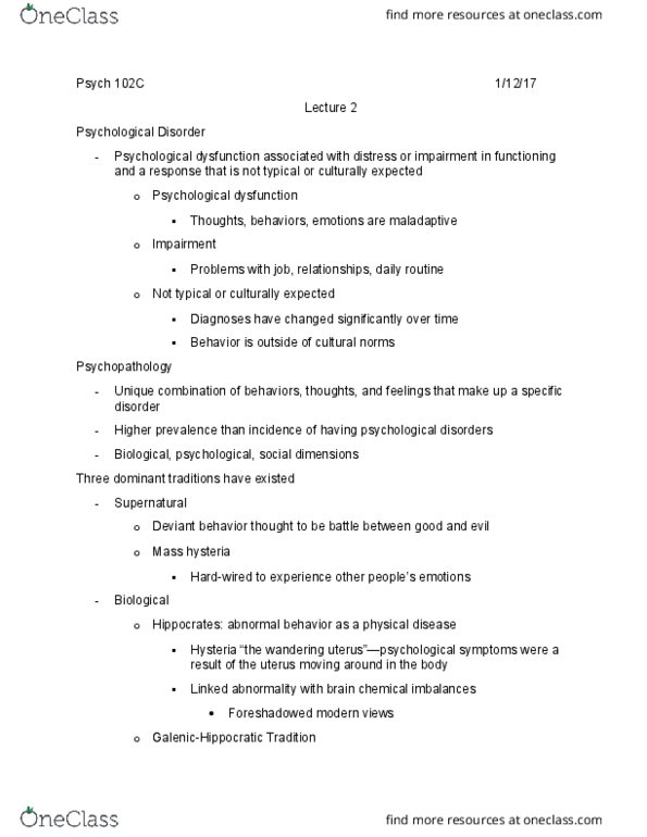 PSY BEH 102C Lecture Notes - Lecture 2: Mass Hysteria, Electric Shock, Phlegm thumbnail