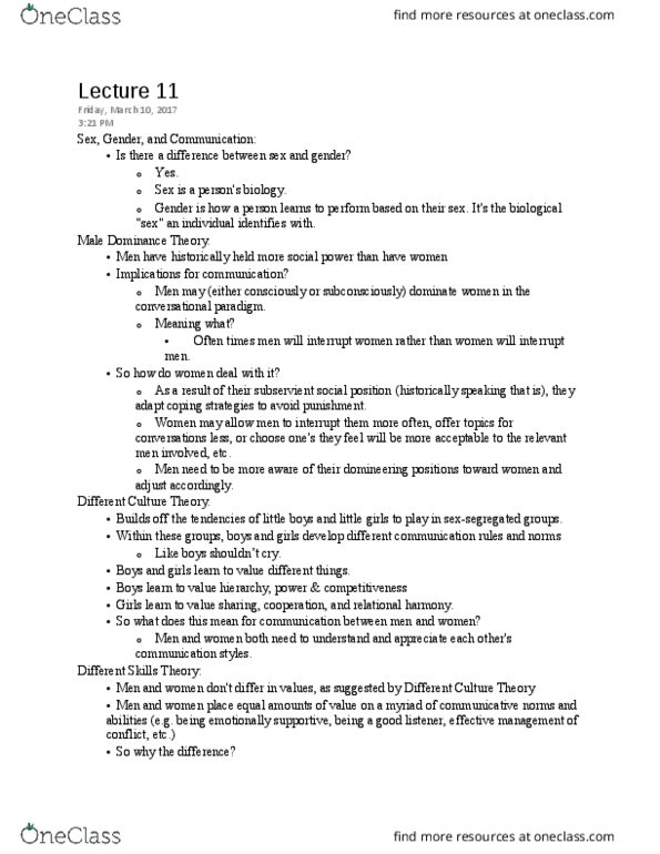 COM 225 Lecture Notes - Lecture 11: Grammatical Gender thumbnail
