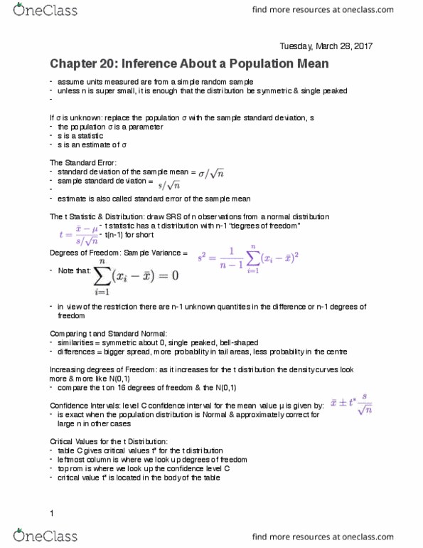 Statistical Sciences 1024A/B Chapter Notes - Chapter 20: Simple Random Sample thumbnail