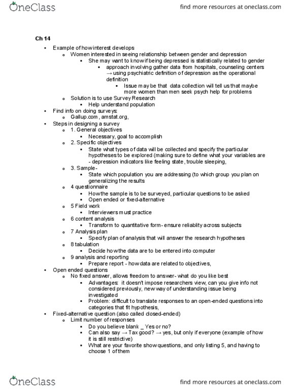 SOCECOL 10 Chapter Notes - Chapter 14: Semantic Differential, Content Analysis, Operational Definition thumbnail