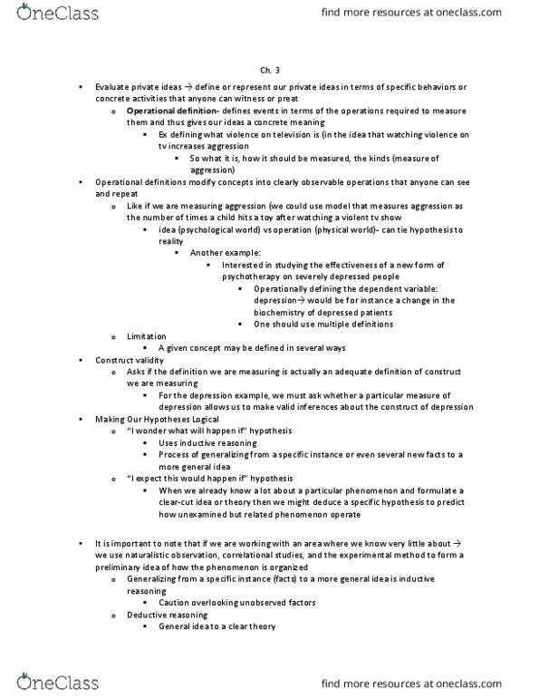 SOCECOL 10 Chapter Notes - Chapter 3: Inductive Reasoning, General Idea, Naturalistic Observation thumbnail