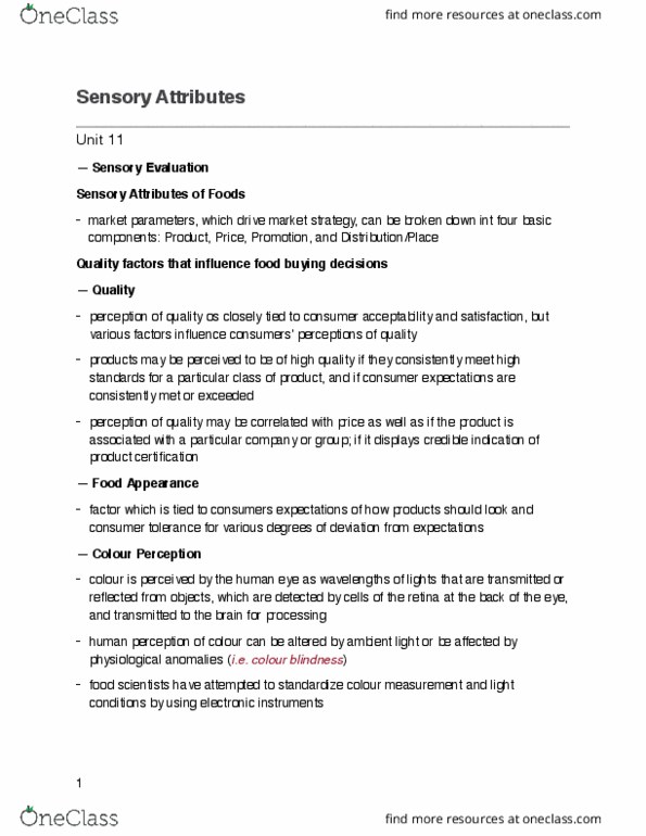 FOOD 2010 Lecture Notes - Lecture 11: Sensory Analysis, Color Blindness, Food Science thumbnail