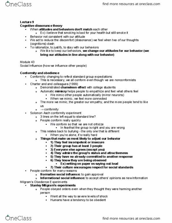 PSYCH 10 Lecture Notes - Lecture 9: Deindividuation, Fundamental Attribution Error, Social Loafing thumbnail