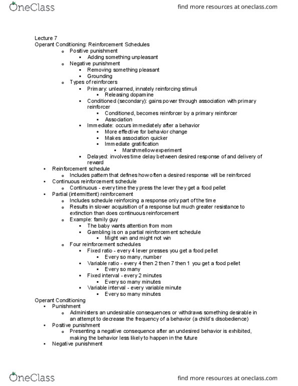 PSYCH 10 Lecture Notes - Lecture 7: Adaptive Learning, Corporal Punishment, Reinforcement thumbnail