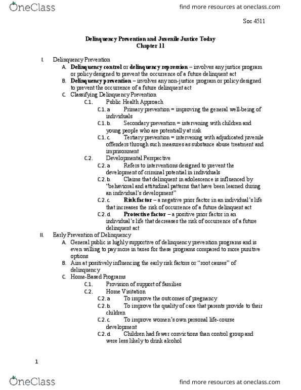 SOCIOL 4511 Chapter Notes - Chapter 11: Youthbuild, Deinstitutionalisation, Juvenile Court thumbnail