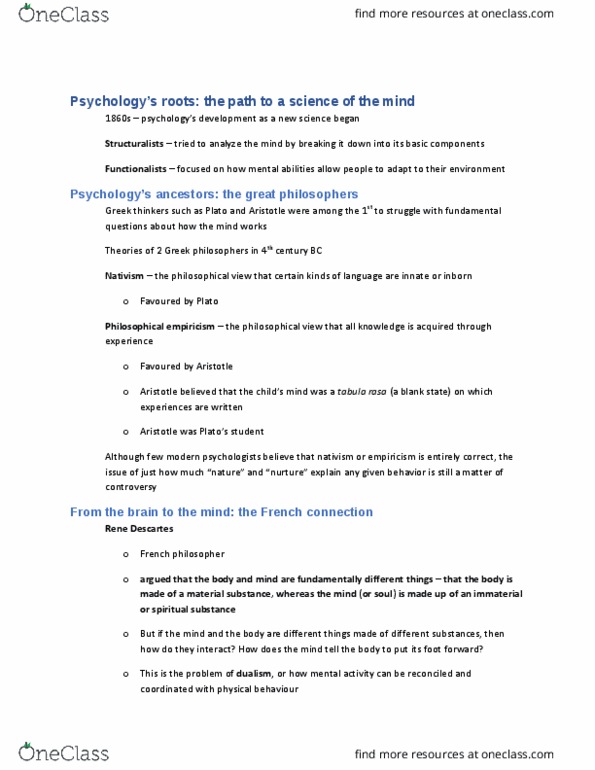 PSYA01H3 Chapter Notes - Chapter 1.2: Paul Broca, Tabula Rasa, Pineal Gland thumbnail