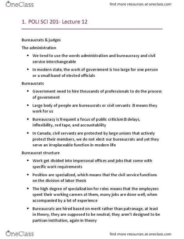 POLI 201 Lecture Notes - Lecture 12: Legal Personality, Liberal Democracy, Provincial And Territorial Courts In Canada thumbnail