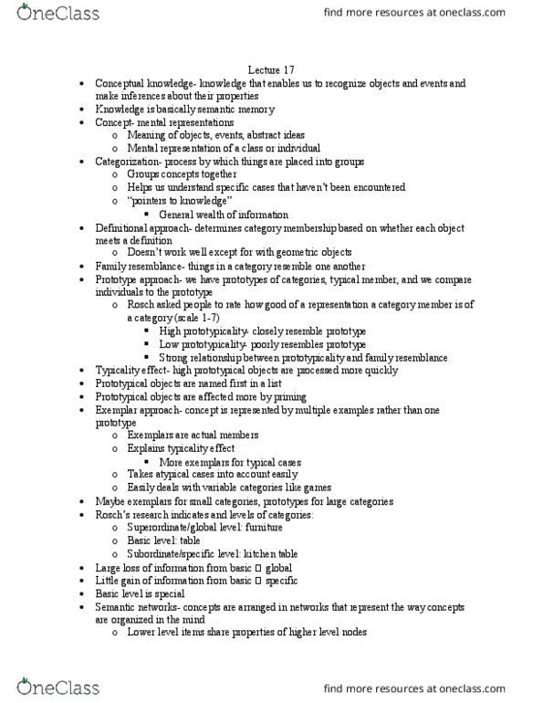 PSYC 301L Lecture Notes - Lecture 17: Semantic Network, Eleanor Rosch, Family Resemblance thumbnail