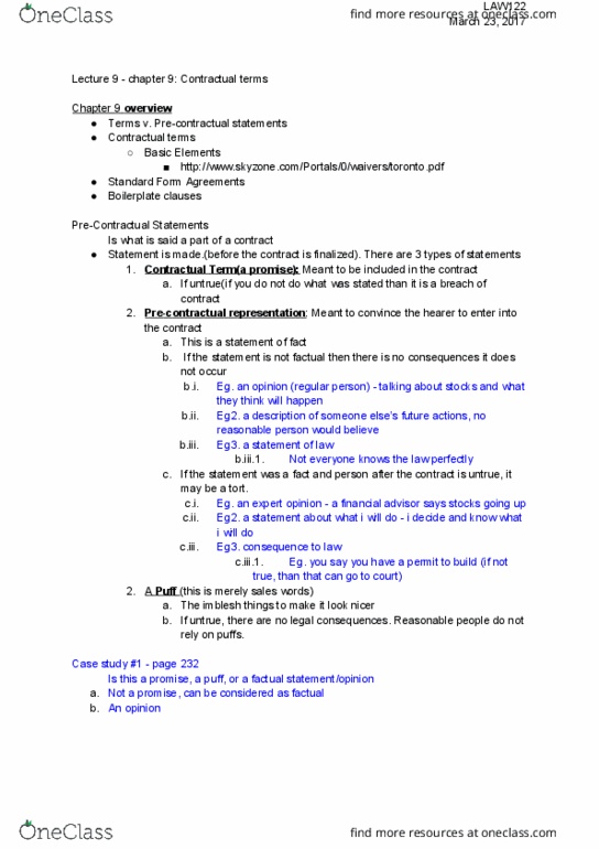 LAW 122 Lecture 9: LAW122_Lec9_ch9-contractual terms thumbnail