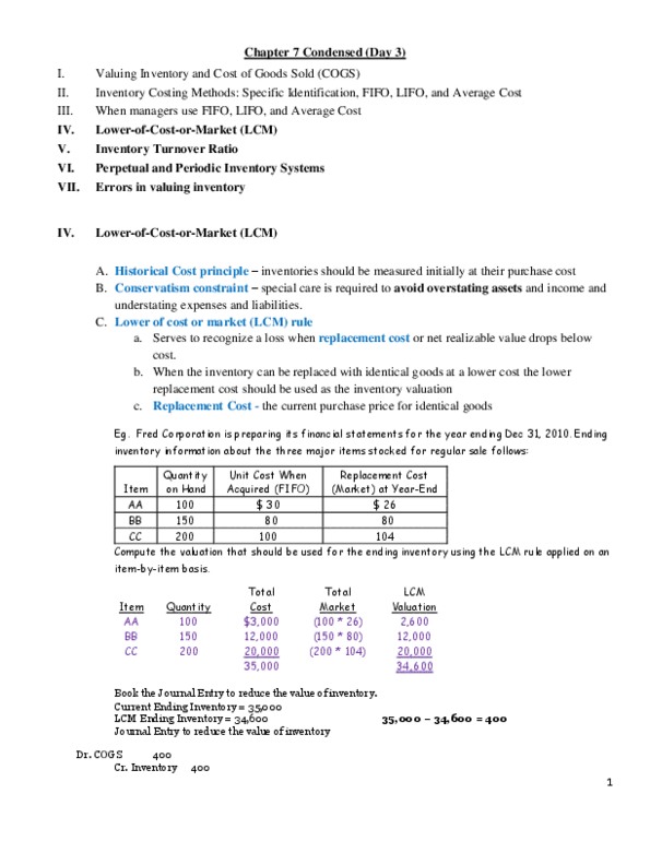 ACCT 1201 Lecture Notes - Inventory Turnover, Perpetual Inventory, Financial Statement thumbnail
