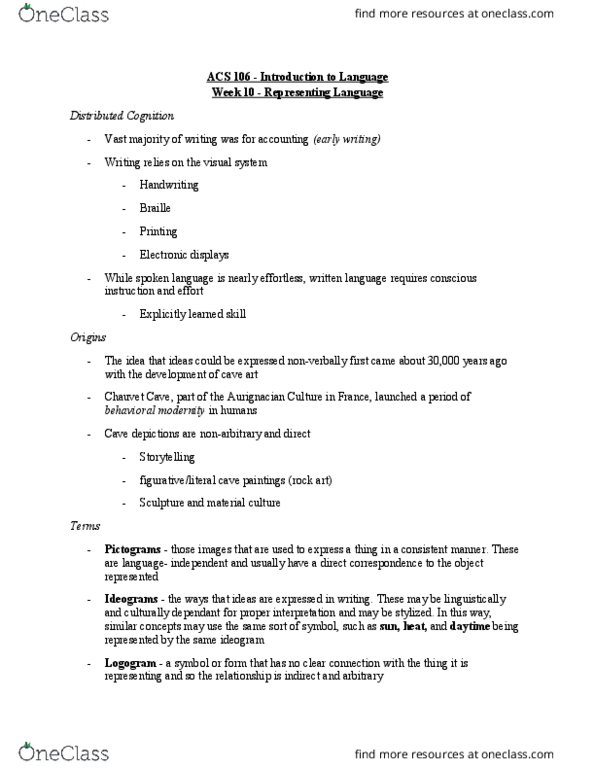 ACS 106 Lecture Notes - Lecture 9: Semitic Languages, Phoneme, Aurignacian thumbnail