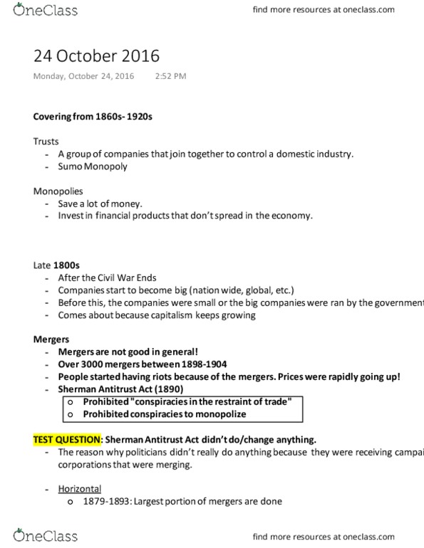 ECON 1740 Lecture Notes - Lecture 11: Clayton Antitrust Act, Directv, Social Darwinism thumbnail