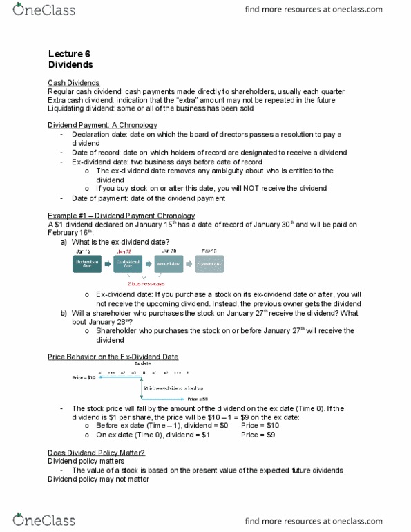 FIN 401 Lecture Notes - Lecture 6: Dividend, Liquidating Distribution, Dividend Policy thumbnail