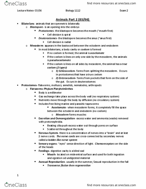 BISC 1112 Lecture Notes - Lecture 4: Gonopore, Tube Feet, Arthropod thumbnail