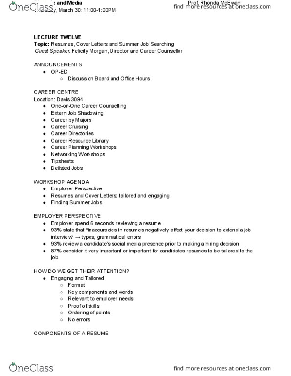 CCT110H5 Lecture Notes - Lecture 12: Microsoft Excel, Human Resources Development Canada, Factiva thumbnail
