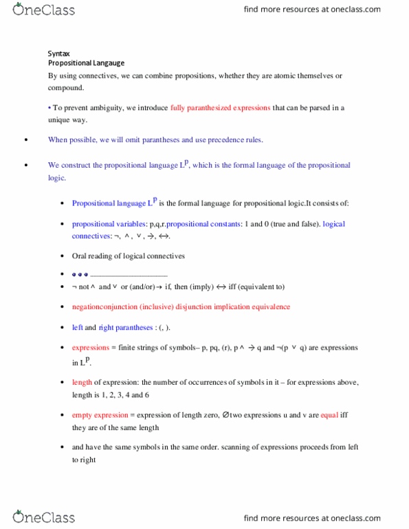 Computer Science 2209A/B Lecture Notes - Lecture 3: Formal Language, Propositional Calculus, Atomic Formula thumbnail