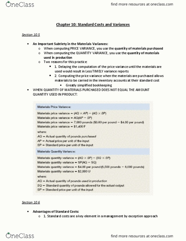 ACCT20200 Chapter Notes - Chapter 10: Variable Cost thumbnail