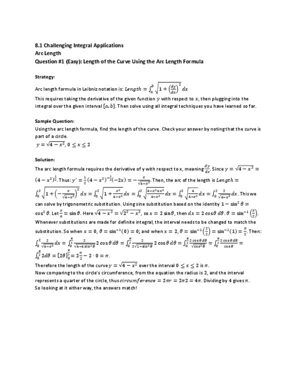 MAT136H1 Lecture Notes - Arc Length, Trigonometric Substitution thumbnail