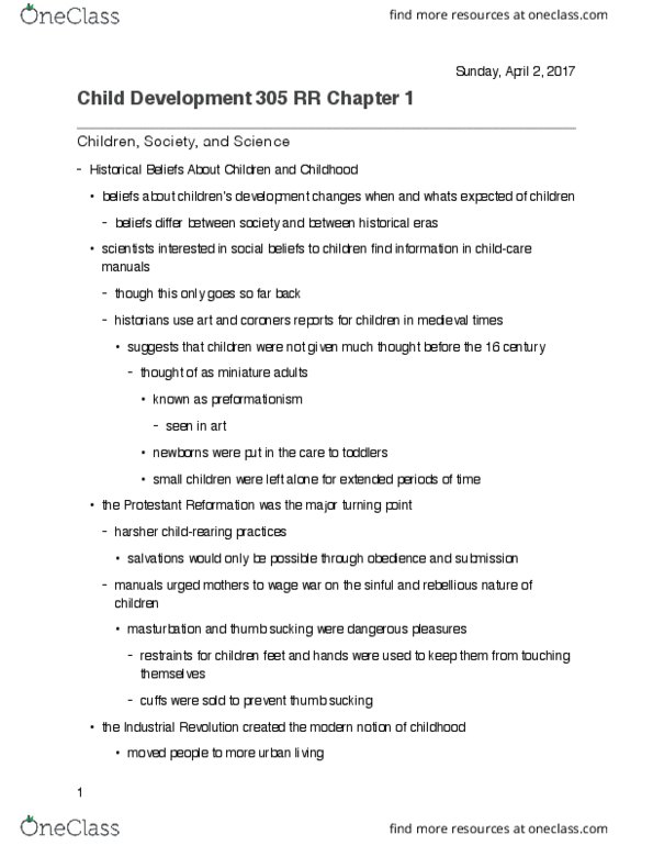 CD 305 Chapter Notes - Chapter 1.2: Developmental Science, William Thierry Preyer, Preformationism thumbnail