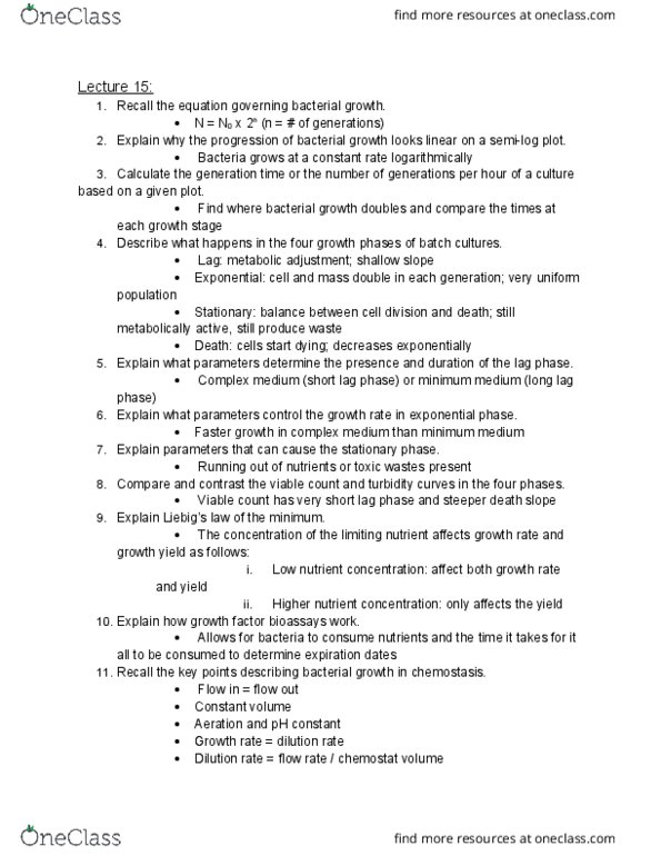 MMG 301 Lecture Notes - Lecture 15: Limiting Factor, Growth Factor, Chemostat thumbnail