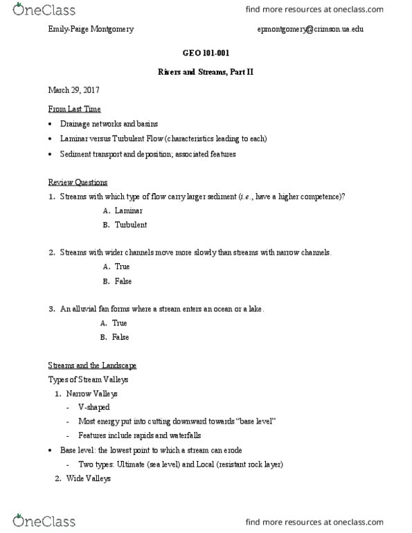 GEO 101 Lecture Notes - Lecture 25: River Engineering, Point Bar, Sediment Transport thumbnail