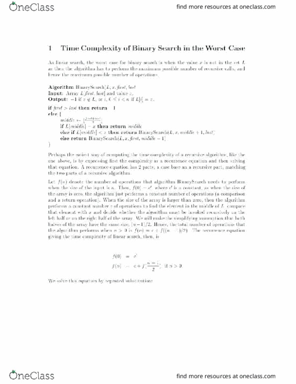 Computer Science 2210A/B Lecture Notes - Lecture 8: Linear Search, Binary Search Algorithm thumbnail