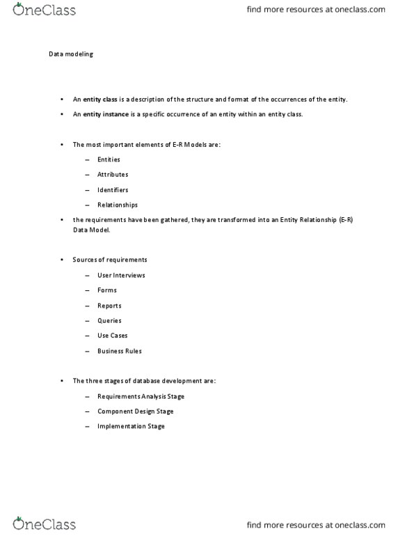 MIS 310 Lecture Notes - Lecture 1: Data Modeling thumbnail