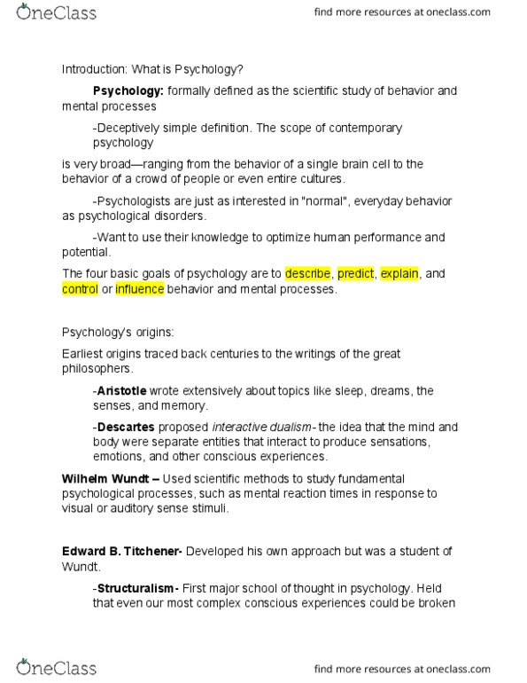 PSYC 100 Lecture Notes - Lecture 1: Abraham Maslow, Neuron, Sigmund Freud thumbnail