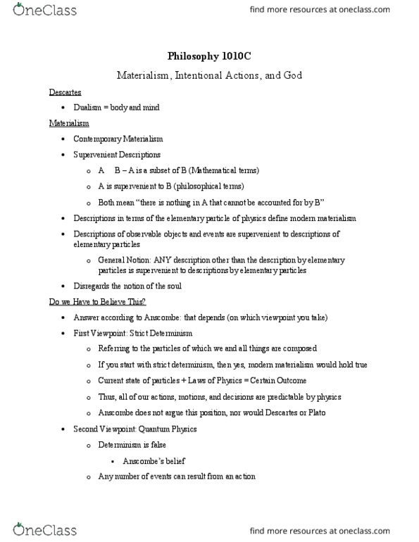 HON 1010C Lecture Notes - Lecture 16: Ontological Argument, Elizabeth Anscombe, Supervenience thumbnail