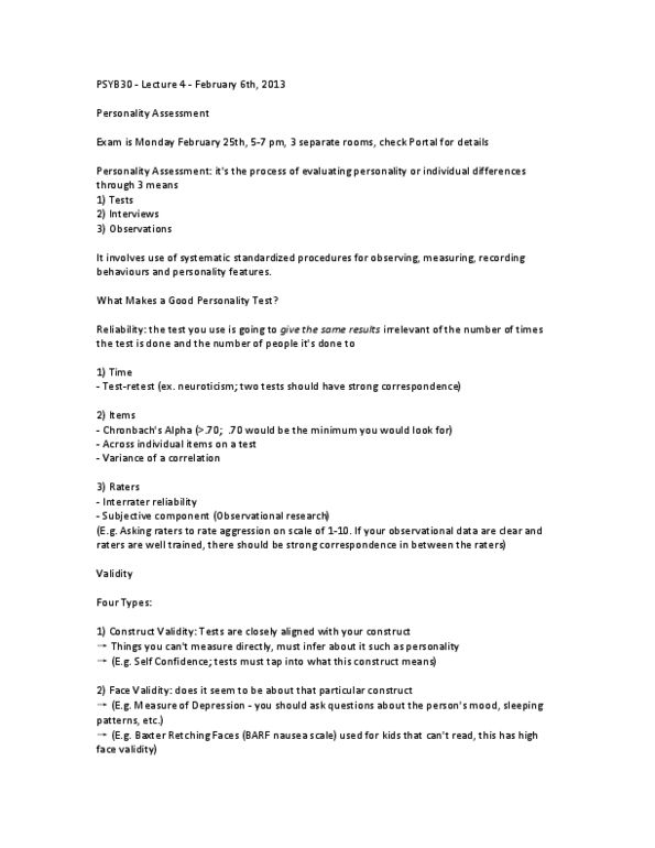 PSY100H1 Lecture Notes - Lecture 4: Discriminant, Social Desirability Bias, Hypochondriasis thumbnail