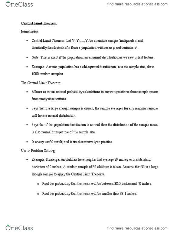 STAT 3201 Lecture Notes - Lecture 20: Central Limit Theorem, Random Variable, Kindergarten thumbnail