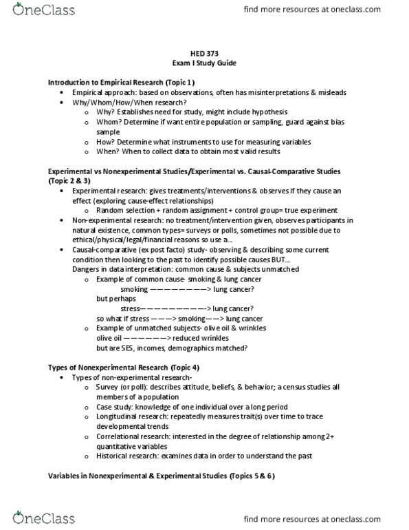 HED 373 Lecture Notes - Lecture 7: Olive Oil, Operational Definition, Random Assignment thumbnail