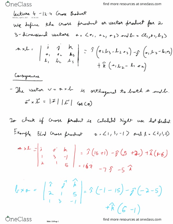 MATH 126 Lecture 4: lecture 4-12.4 Cross Product thumbnail