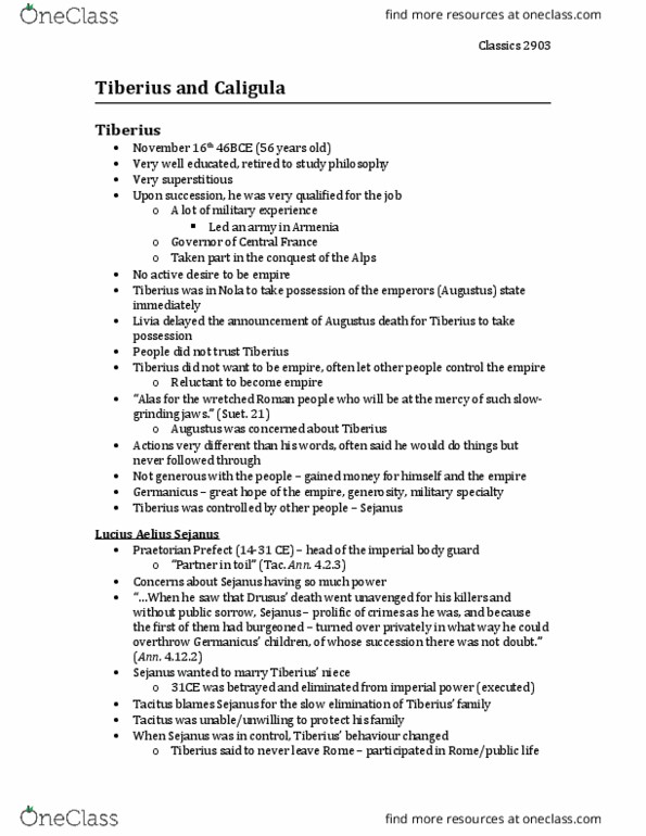 Classical Studies 2903A/B Lecture Notes - Lecture 5: Lucius Aelius, Germanicus, Tiber thumbnail