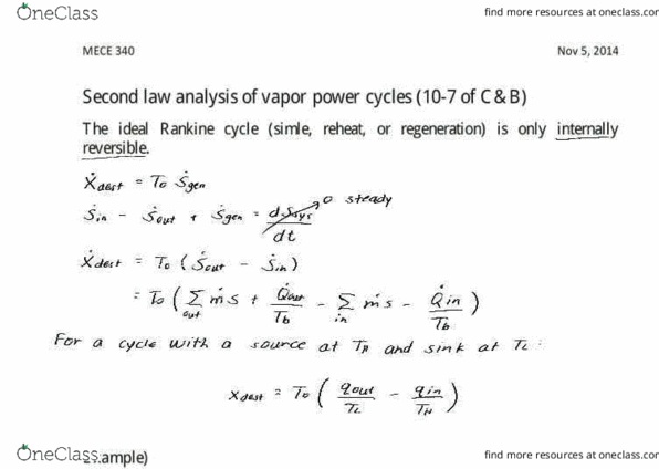 MEC E340 Lecture Notes - Lecture 26: Steam Turbine, Rankine Cycle, Cogeneration thumbnail
