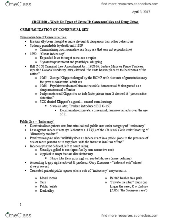 CRCJ 1000 Lecture Notes - Lecture 12: Methadone, Narcotic Control Act, Medicalization thumbnail