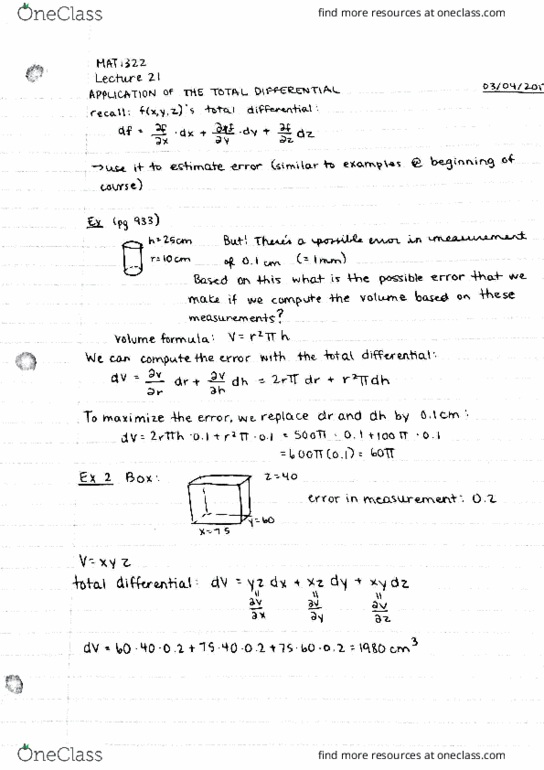MAT 1322 Lecture Notes - Lecture 21: Directional Derivative, Level Set thumbnail