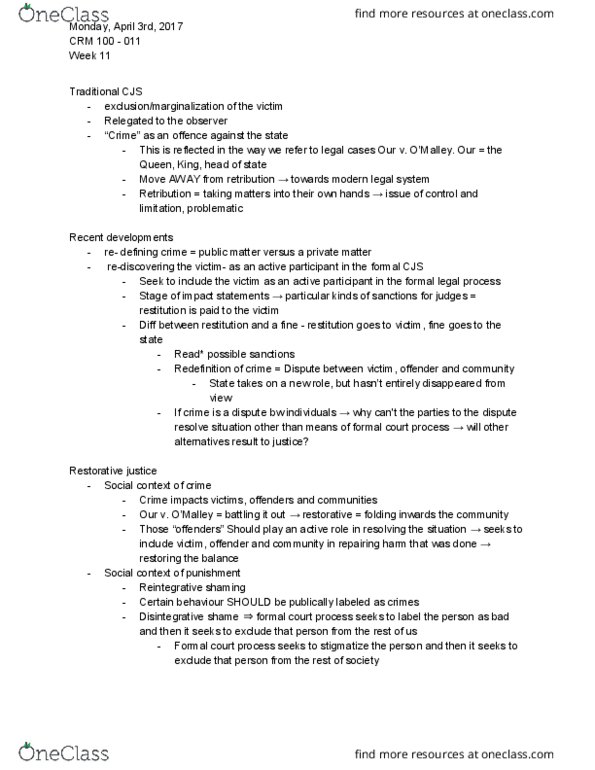 CRM 100 Lecture Notes - Lecture 11: Labeling Theory, Criminal Record, Jumpsuit thumbnail