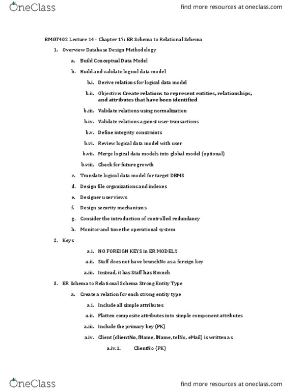 BMGT 402 Lecture Notes - Lecture 14: Logical Data Model, Referential Integrity, Foreign Key thumbnail