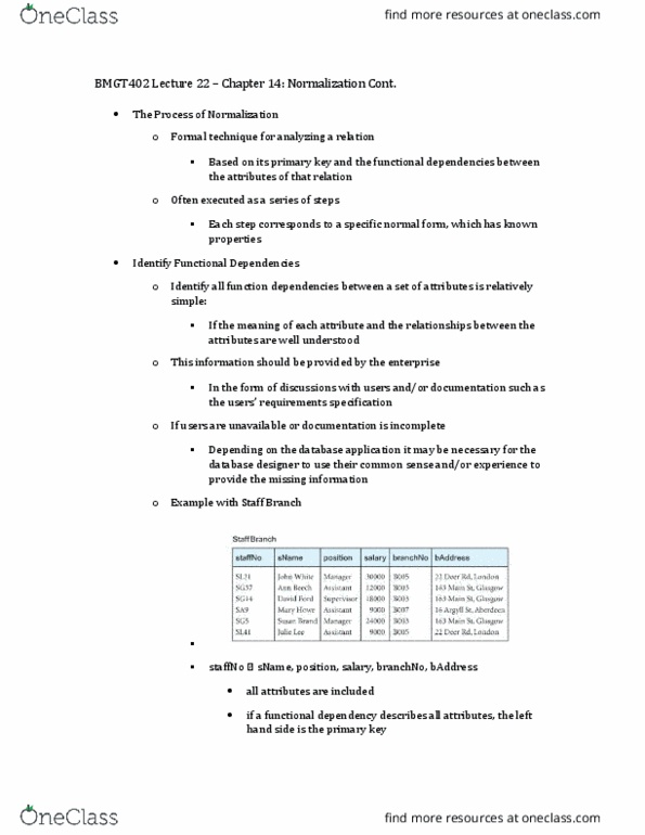 BMGT 402 Lecture Notes - Lecture 22: Functional Dependency, Candidate Key, Data Integrity thumbnail