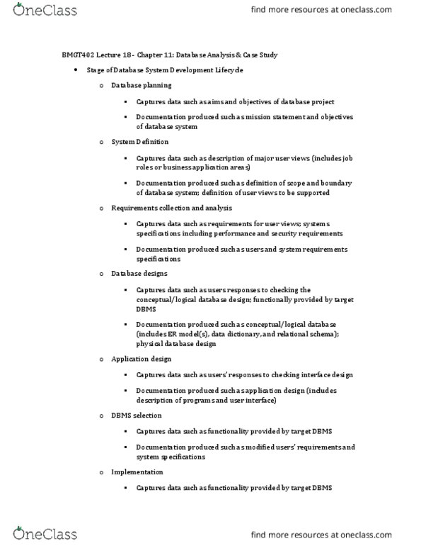 BMGT 402 Lecture Notes - Lecture 18: Database Design, Database, Data Conversion thumbnail