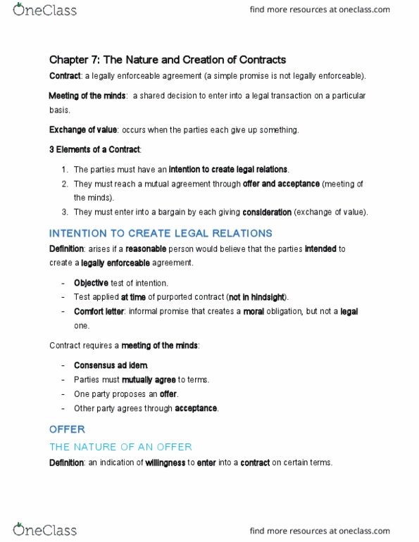 B LAW301 Lecture Notes - Lecture 7: Meeting Of The Minds, Objective Test, Fax thumbnail