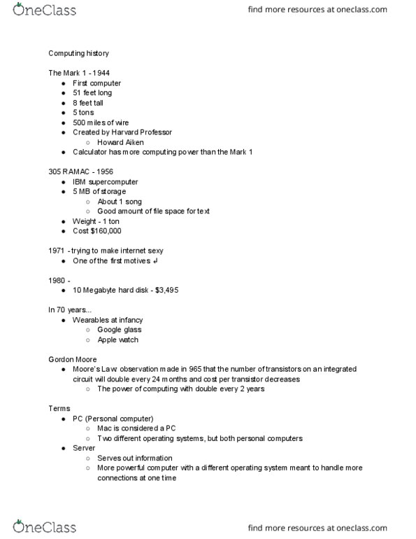 IST 195 Lecture Notes - Lecture 2: Apple Watch, Hard Disk Drive, Personal Computer thumbnail