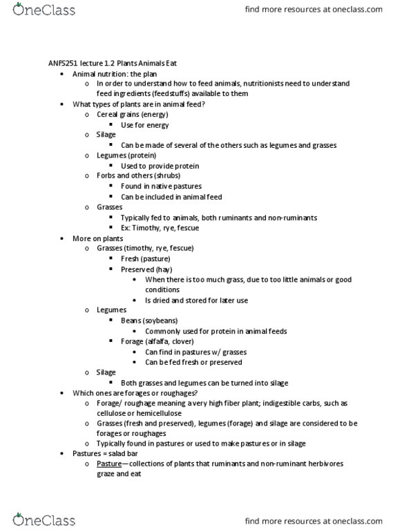 ANFS251 Lecture Notes - Lecture 1: Phalaris Arundinacea, Dactylis, Lolium Perenne thumbnail