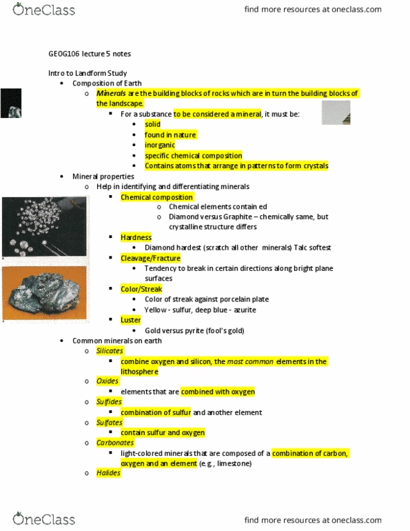 GEOG106 Lecture Notes - Lecture 5: Azurite, Talc, Pyrite thumbnail