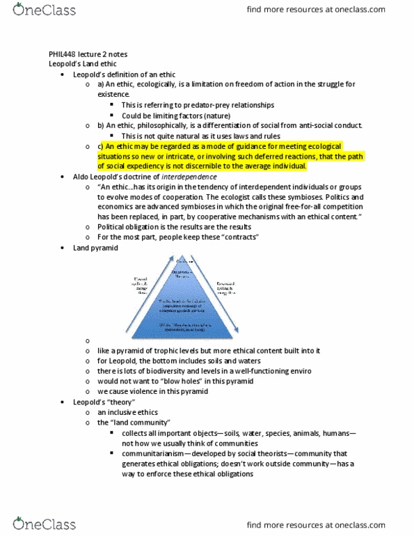 PHIL448 Lecture Notes - Lecture 2: Environmental Ethics, Land Ethic, The Ecologist thumbnail